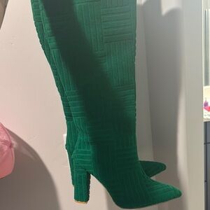 Chic Green Textured Knee-High Boots